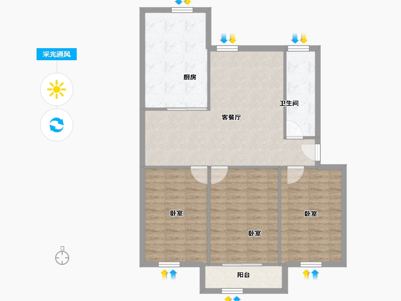 陕西省-咸阳市-秦宝小区东区-90.58-户型库-采光通风