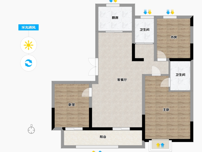 山东省-德州市-牡丹华都城市公园里的家-102.00-户型库-采光通风