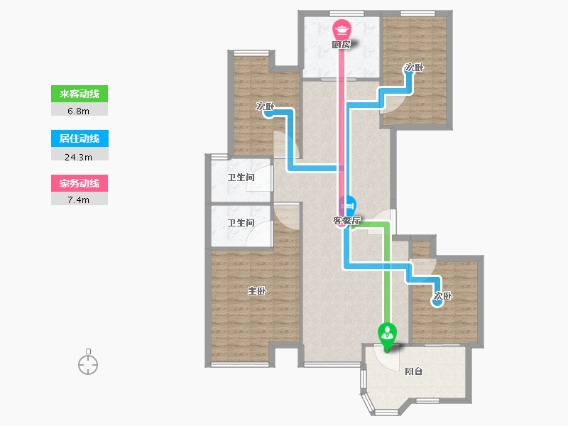 浙江省-嘉兴市-秋江花苑-129.63-户型库-动静线