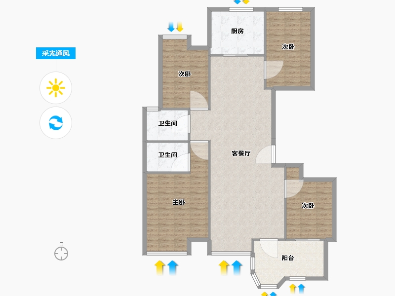 浙江省-嘉兴市-秋江花苑-129.63-户型库-采光通风