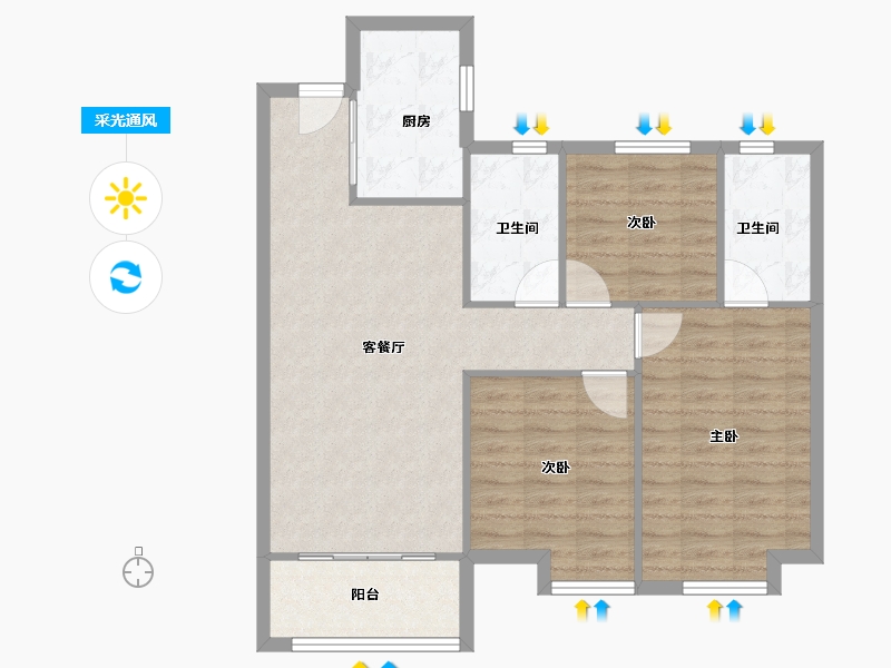 湖北省-武汉市-金地悦江时代骊湾-86.00-户型库-采光通风