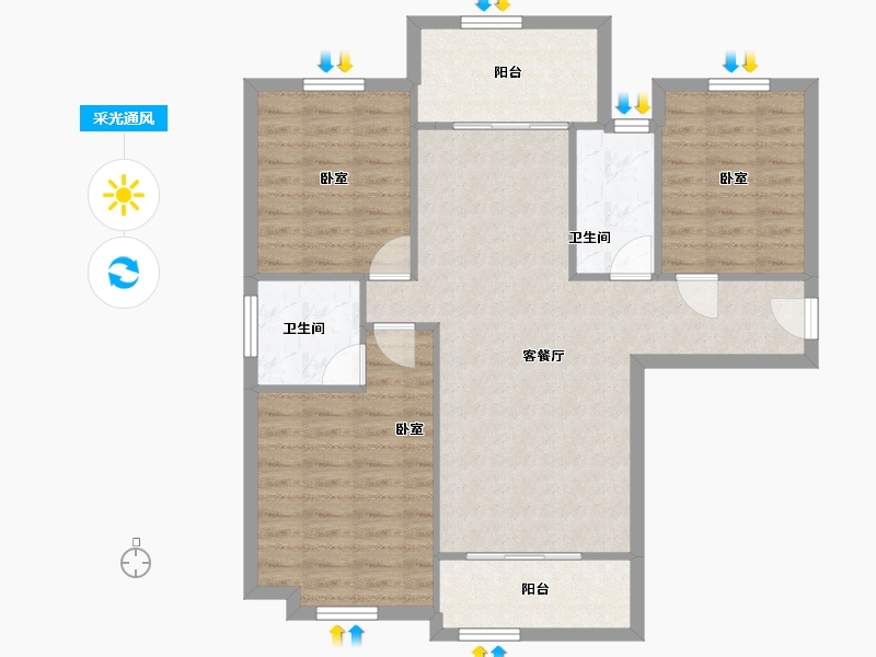 陕西省-咸阳市-金科世界城-88.67-户型库-采光通风