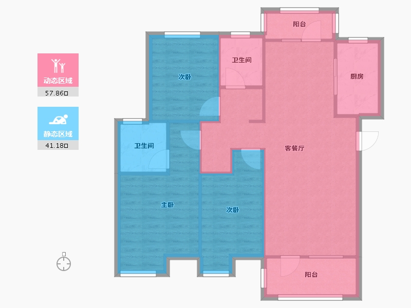 湖北省-武汉市-金地悦江时代骊湾-89.76-户型库-动静分区