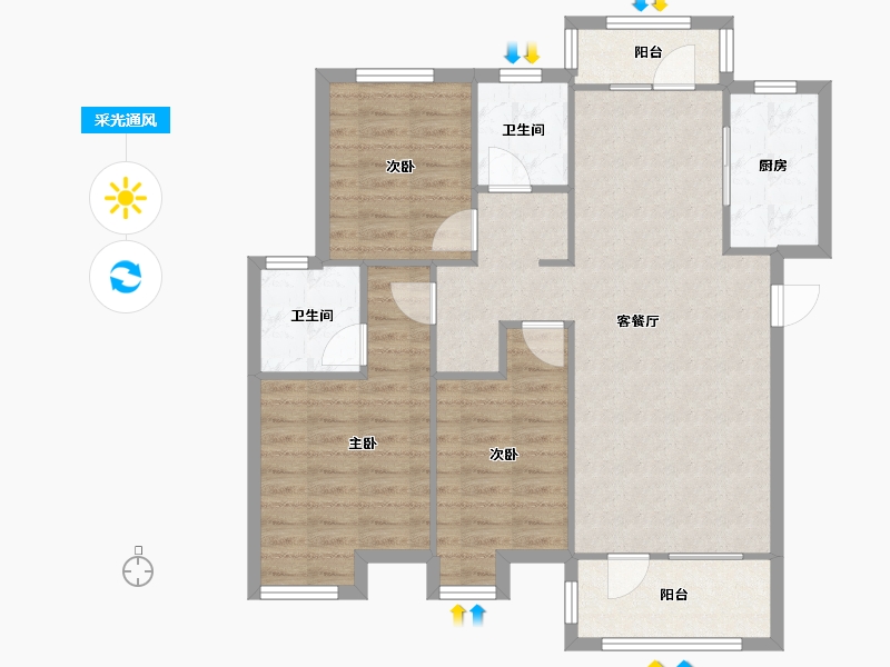 湖北省-武汉市-金地悦江时代骊湾-89.76-户型库-采光通风