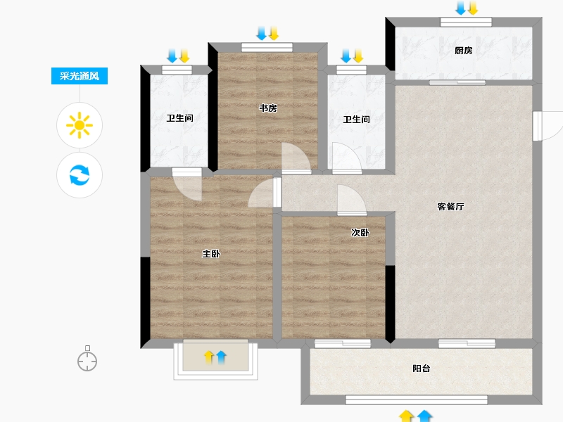 湖南省-岳阳市-巴陵正荣府-91.00-户型库-采光通风