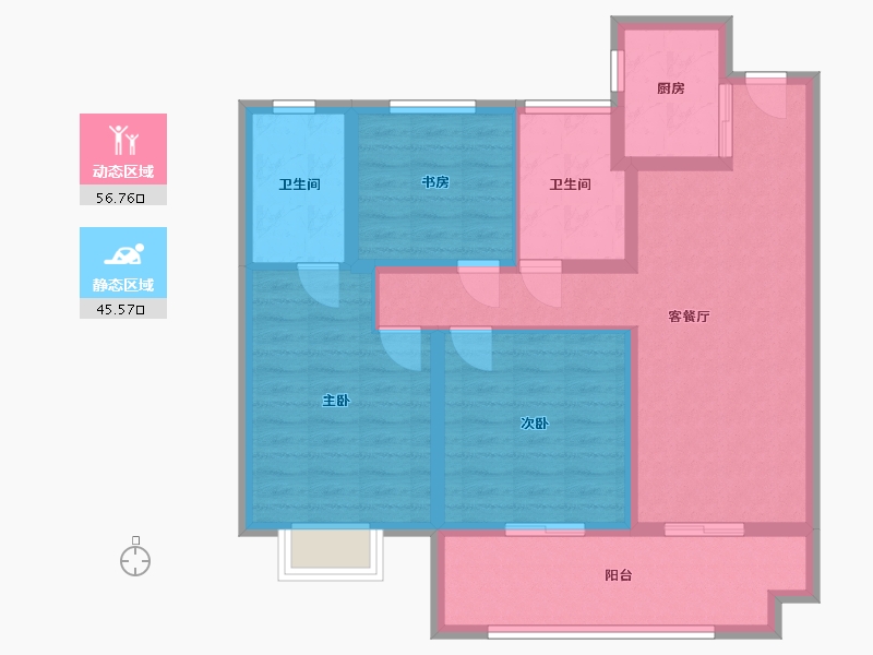 山东省-潍坊市-新力帝泊湾-90.40-户型库-动静分区