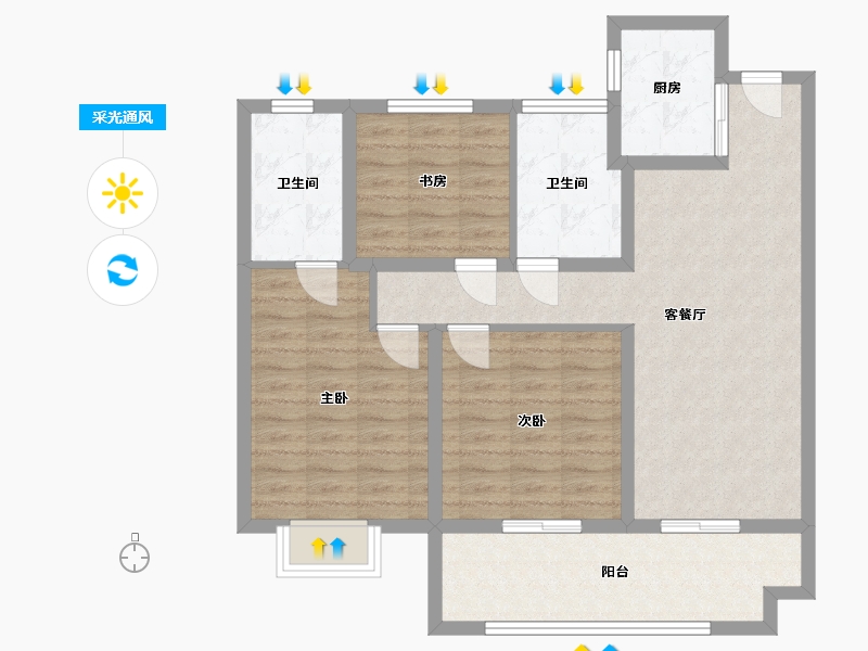 山东省-潍坊市-新力帝泊湾-90.40-户型库-采光通风