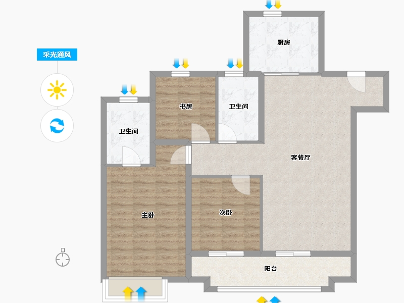 山东省-济南市-蔚蓝之城-94.40-户型库-采光通风