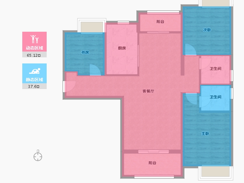 湖北省-武汉市-御江一品青山樽-105.13-户型库-动静分区