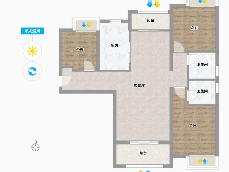 湖北省-武汉市-御江一品青山樽-105.13-户型库-采光通风