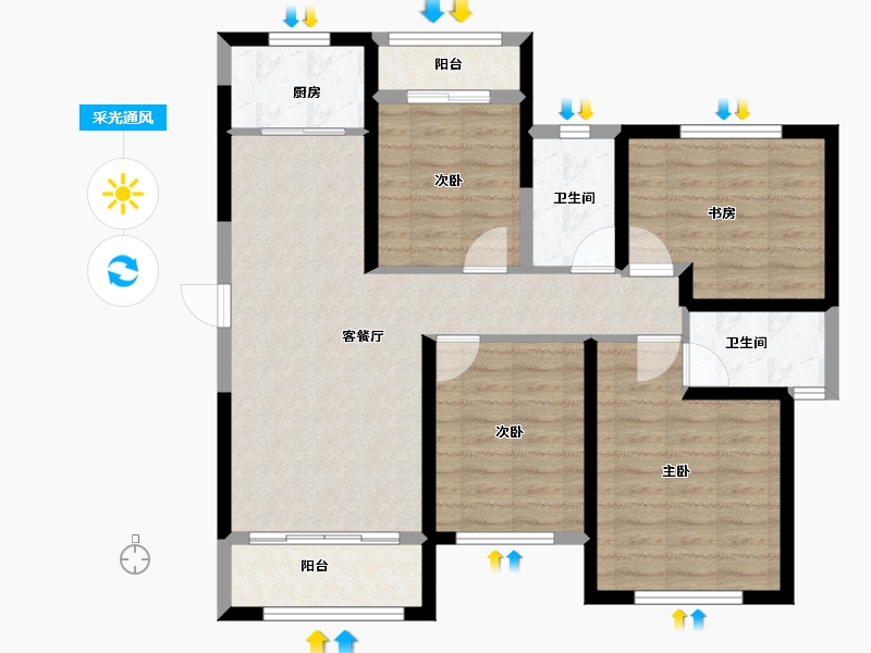 青海省-西宁市-正荣府-93.60-户型库-采光通风