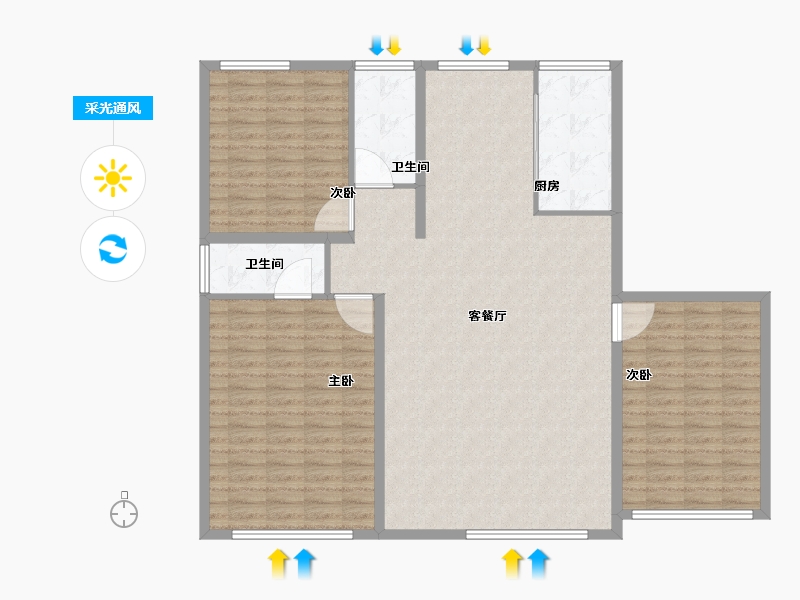 内蒙古自治区-赤峰市-山水城-133.01-户型库-采光通风