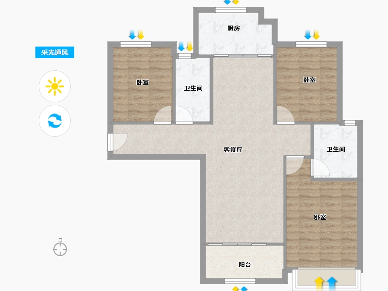 陕西省-咸阳市-金科世界城-89.67-户型库-采光通风