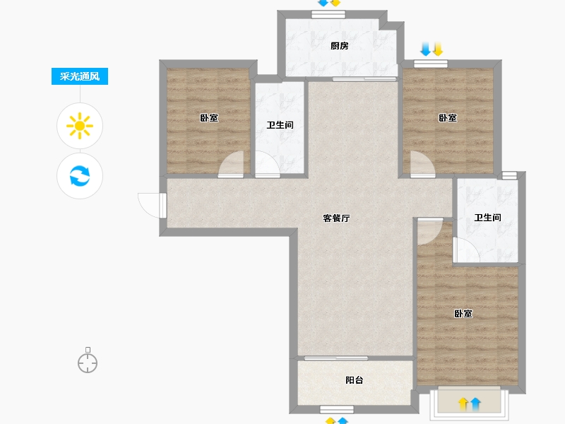 陕西省-咸阳市-金科世界城-89.68-户型库-采光通风