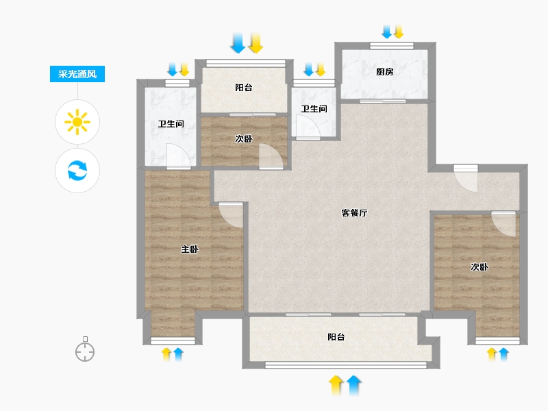 江苏省-无锡市-蓝光雍锦里-93.64-户型库-采光通风