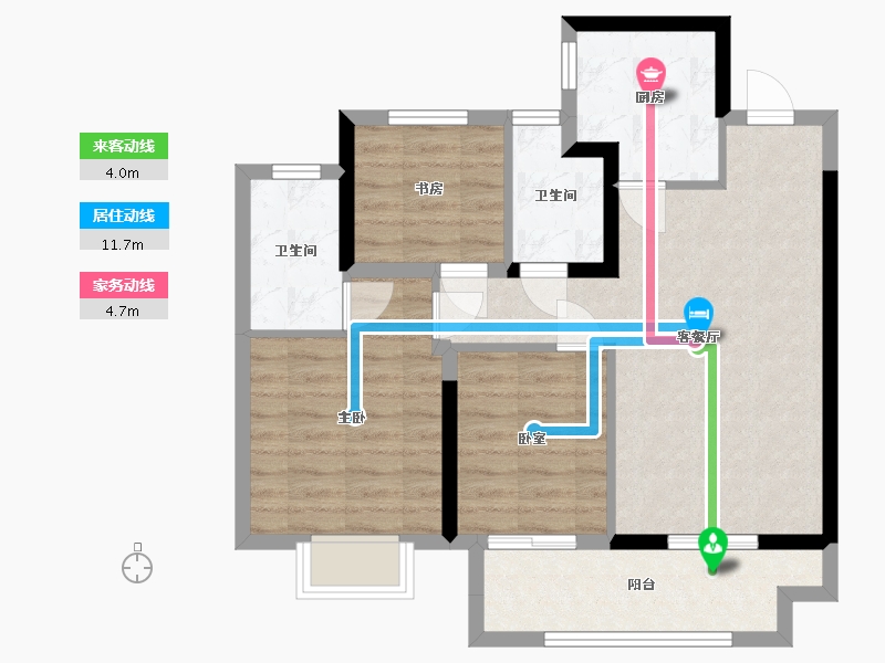 江苏省-苏州市-绿地启境澜庭-76.80-户型库-动静线