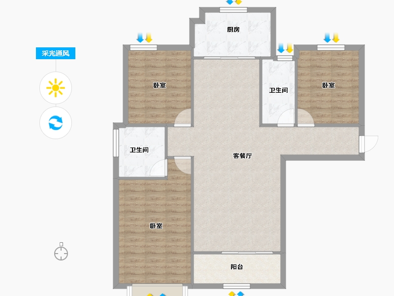 陕西省-咸阳市-金科世界城-100.67-户型库-采光通风