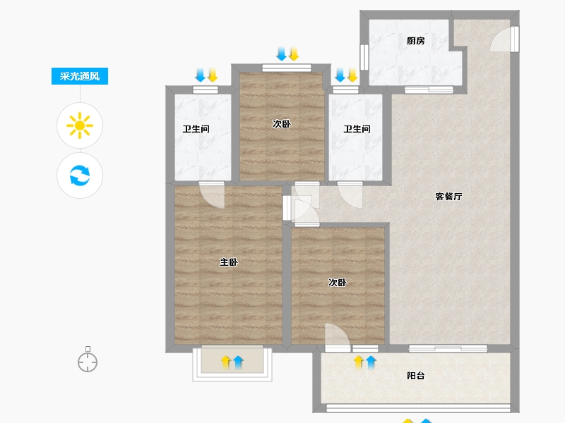 湖北省-武汉市-北辰金地-88.00-户型库-采光通风