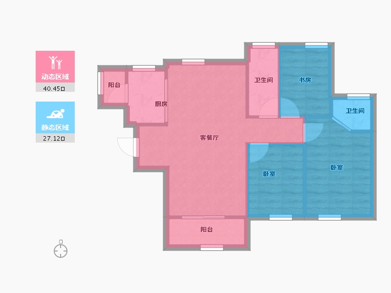 广东省-佛山市-云山峰境花园-60.79-户型库-动静分区