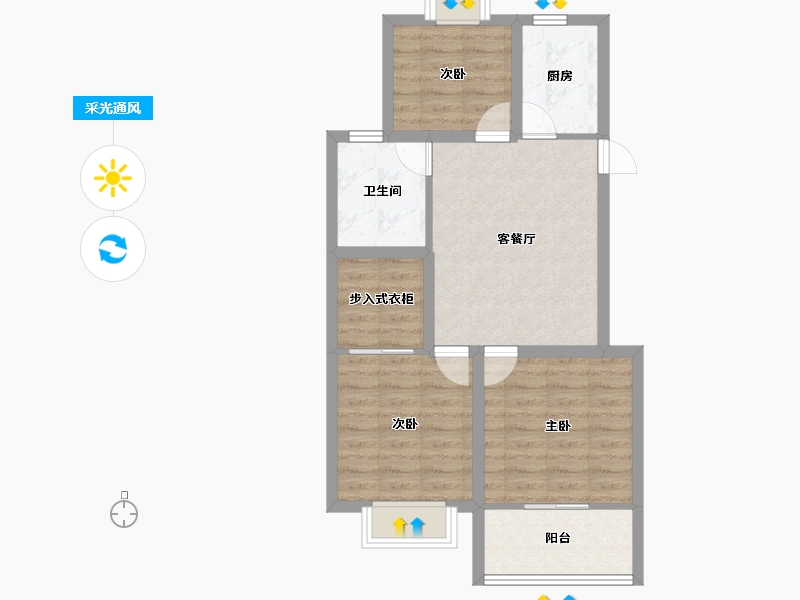 浙江省-杭州市-东新园新湖苑-68.14-户型库-采光通风