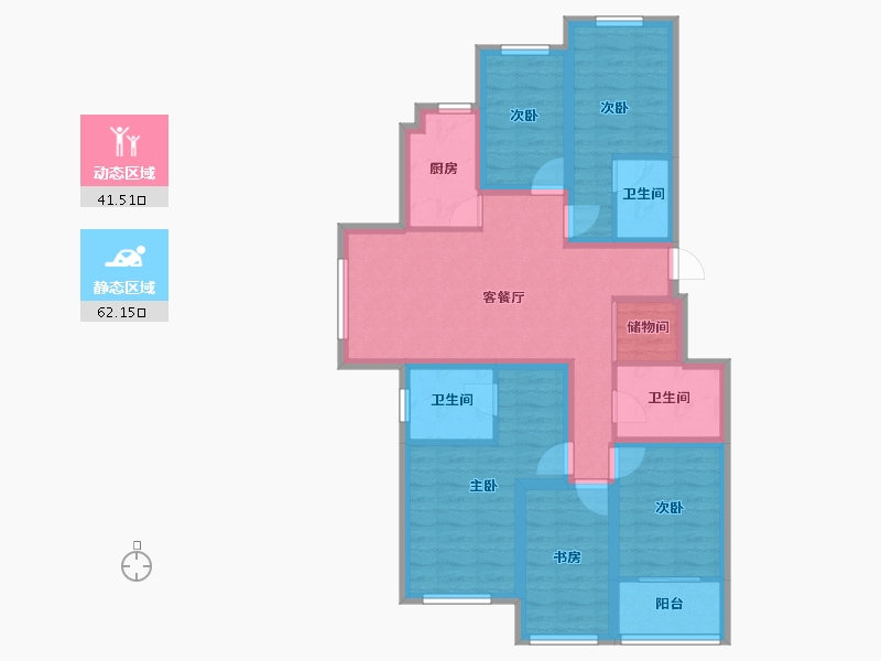 浙江省-杭州市-绿都御景蓝湾(公寓住宅)-90.48-户型库-动静分区