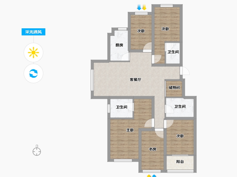 浙江省-杭州市-绿都御景蓝湾(公寓住宅)-90.48-户型库-采光通风