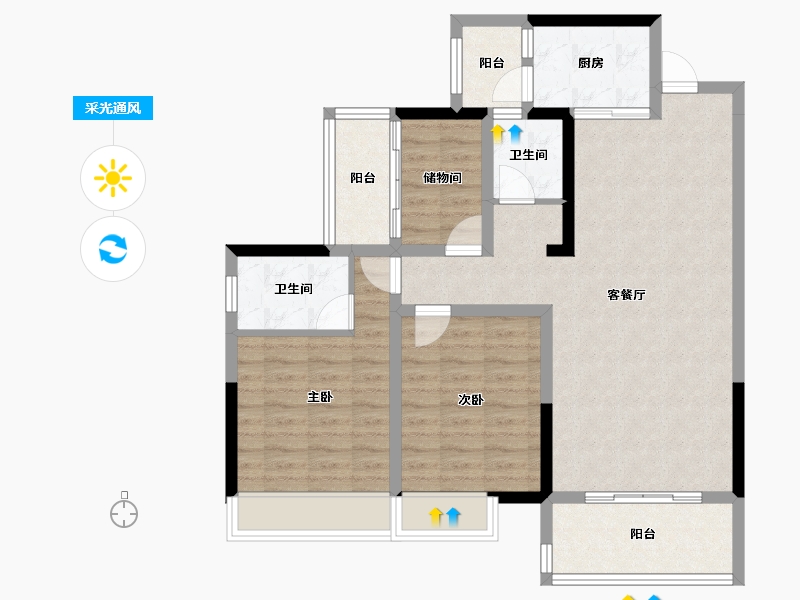 四川省-成都市-鼎盛南苑-92.45-户型库-采光通风