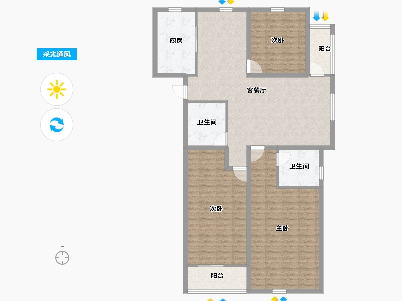 浙江省-杭州市-绿都御景蓝湾(公寓住宅)-124.38-户型库-采光通风