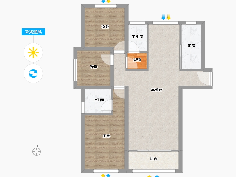 安徽省-合肥市-临滨苑-76.93-户型库-采光通风