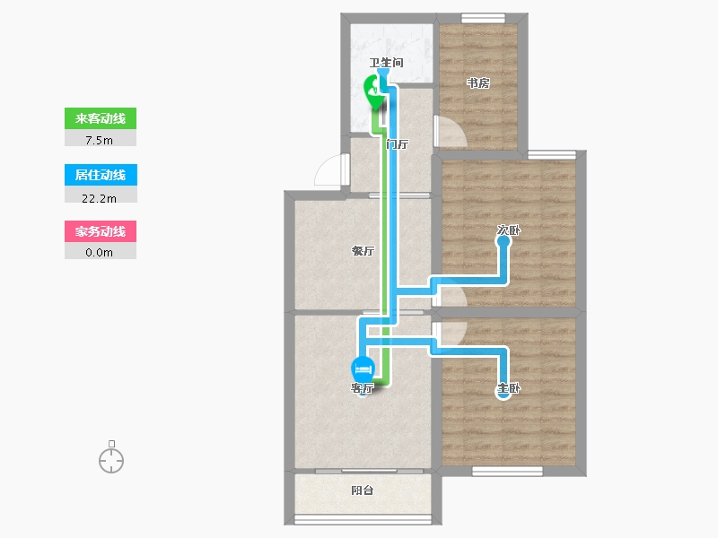 浙江省-杭州市-青春坊小区(公寓住宅)-66.70-户型库-动静线