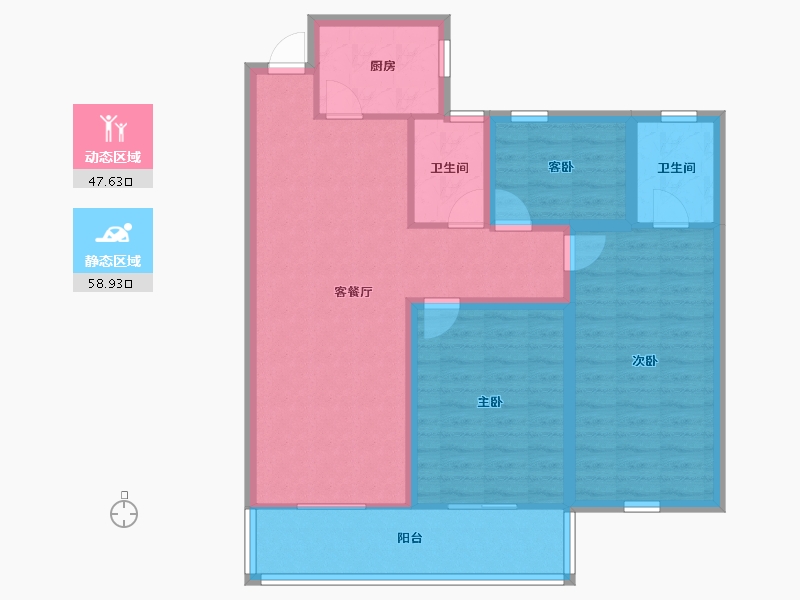 浙江省-杭州市-绿都御景蓝湾(公寓住宅)-95.64-户型库-动静分区