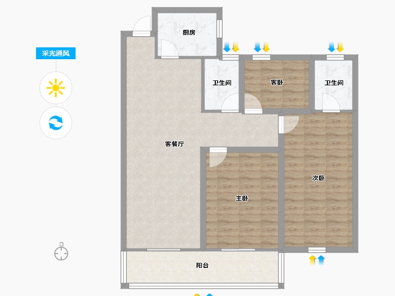 浙江省-杭州市-绿都御景蓝湾(公寓住宅)-95.64-户型库-采光通风