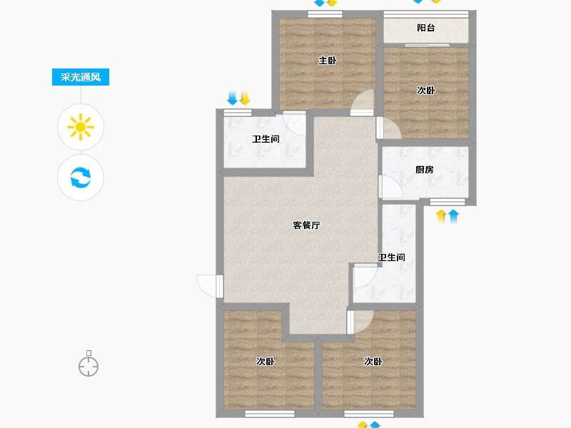 浙江省-杭州市-昆仑红苹果-83.40-户型库-采光通风