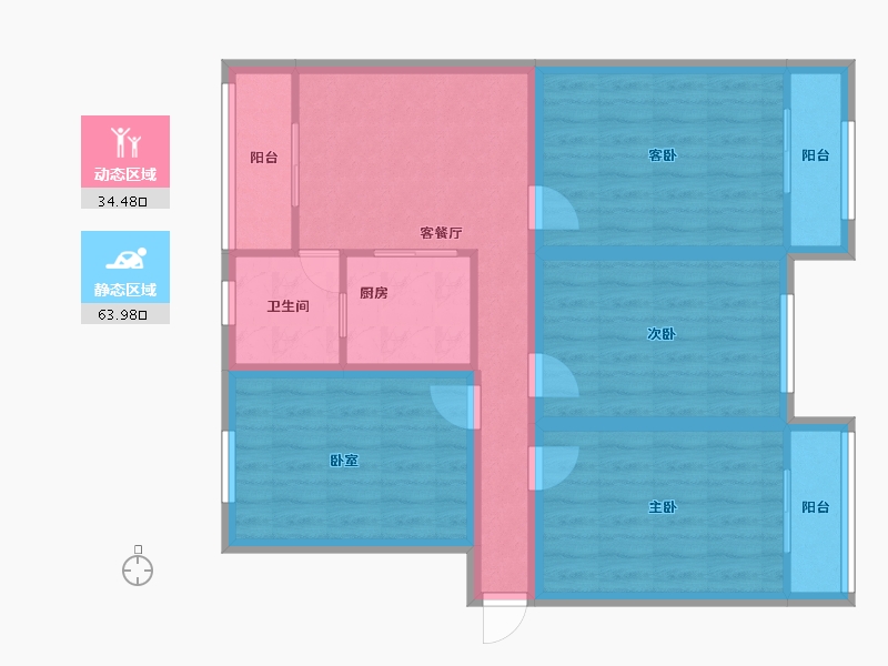 浙江省-杭州市-环西新村-86.96-户型库-动静分区