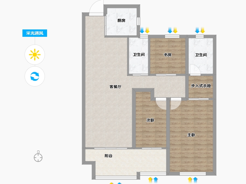 浙江省-杭州市-绿都御景蓝湾(公寓住宅)-96.83-户型库-采光通风