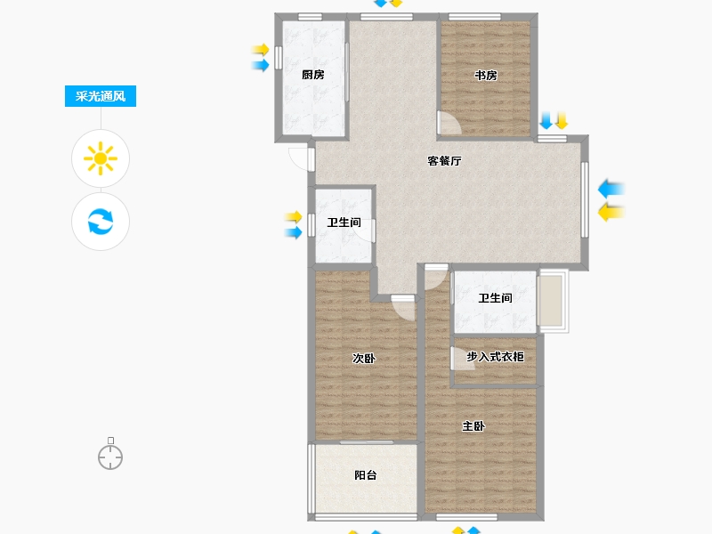 浙江省-杭州市-绿都御景蓝湾(公寓住宅)-126.93-户型库-采光通风