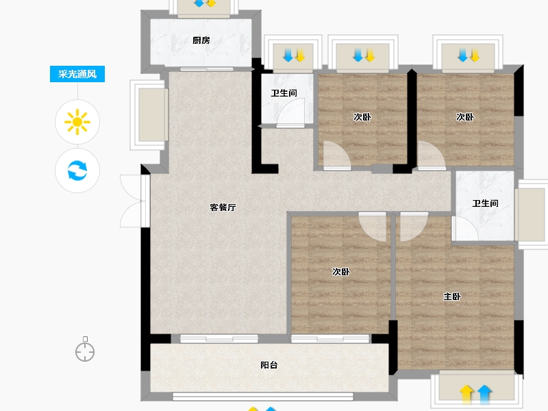 福建省-福州市-润城壹品大观-91.38-户型库-采光通风