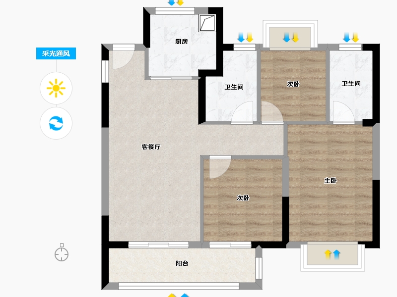 福建省-福州市-新城卓越榕域风华-71.20-户型库-采光通风