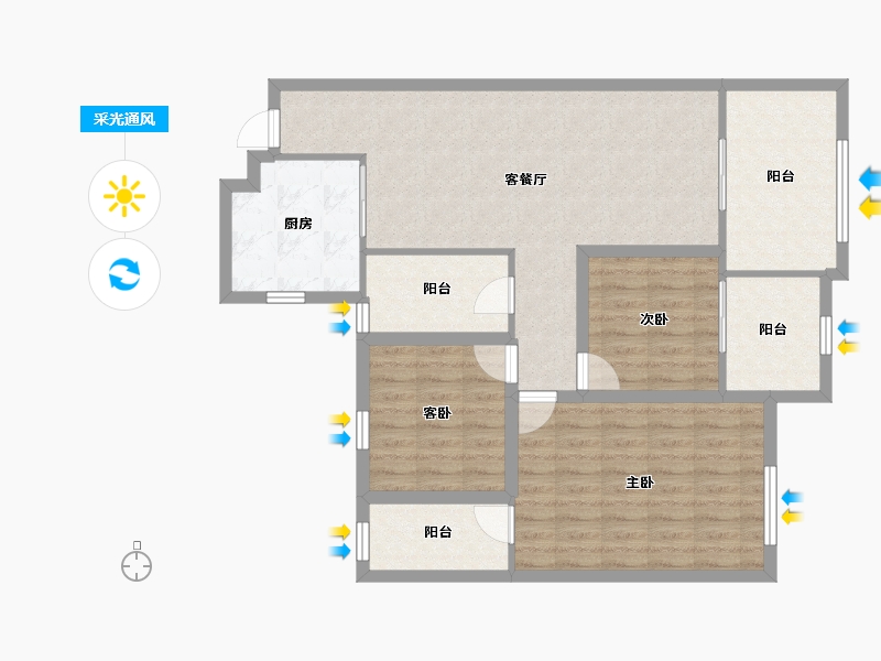 浙江省-杭州市-绿都御景蓝湾(公寓住宅)-95.74-户型库-采光通风