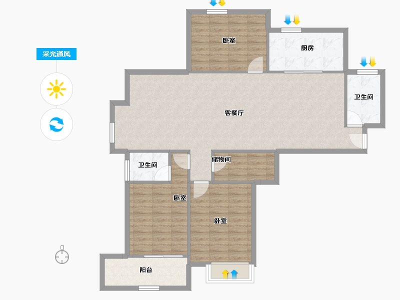 山东省-青岛市-西海景苑-110.78-户型库-采光通风