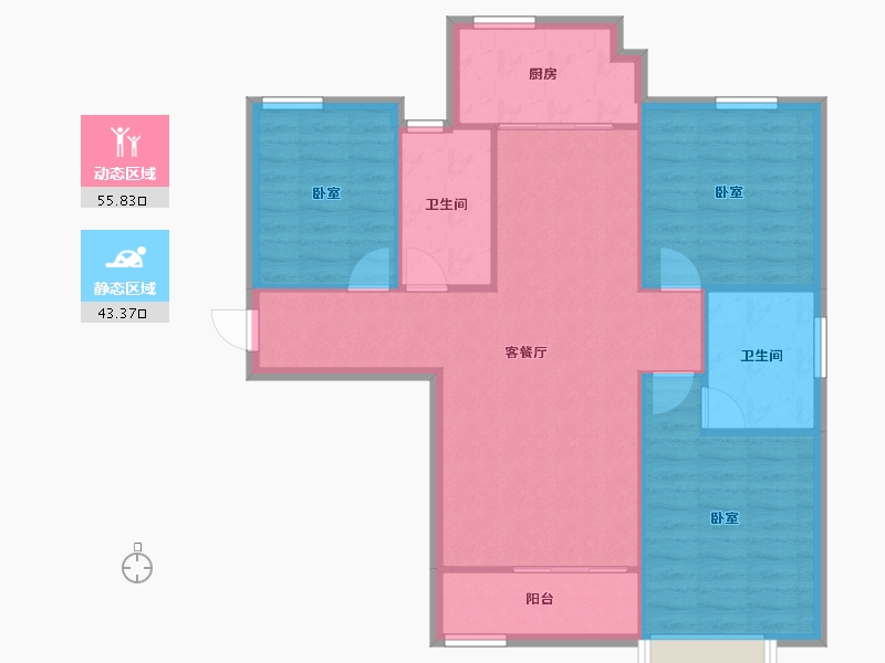 陕西省-咸阳市-金科世界城-90.67-户型库-动静分区