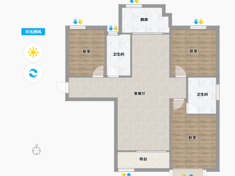 陕西省-咸阳市-金科世界城-90.67-户型库-采光通风