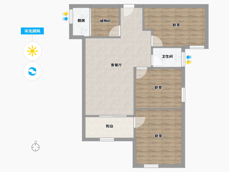 陕西省-咸阳市-金科世界城-74.68-户型库-采光通风