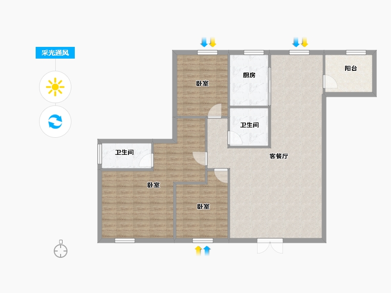 陕西省-咸阳市-奥园枫丹名郡-116.94-户型库-采光通风