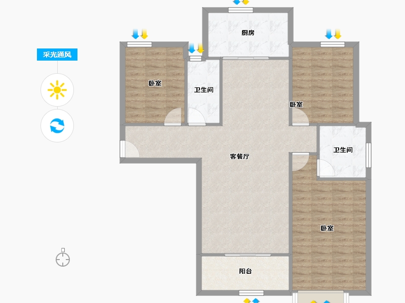 陕西省-咸阳市-金科世界城-102.68-户型库-采光通风