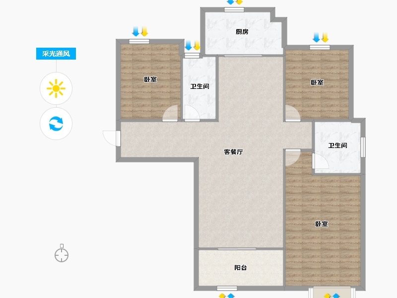 陕西省-咸阳市-金科世界城-126.68-户型库-采光通风