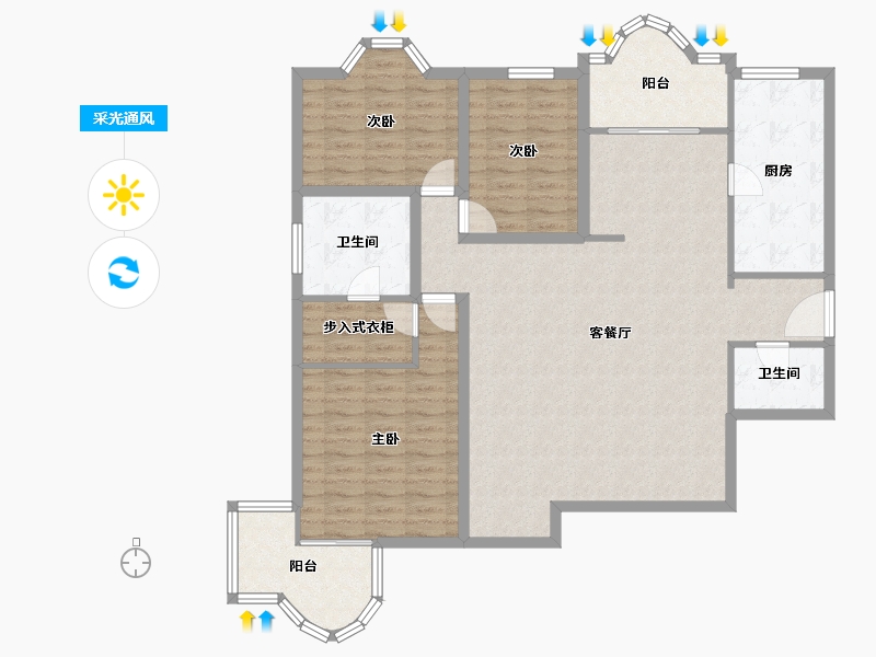 陕西省-西安市-枫叶新都市-127.67-户型库-采光通风