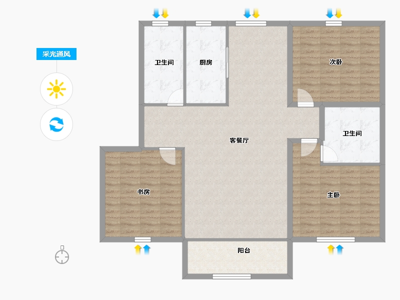 浙江省-杭州市-盛世嘉园(公寓住宅)-128.06-户型库-采光通风