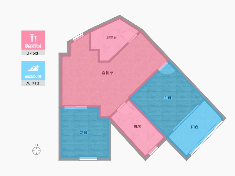 浙江省-杭州市-东新园新湖苑-60.09-户型库-动静分区