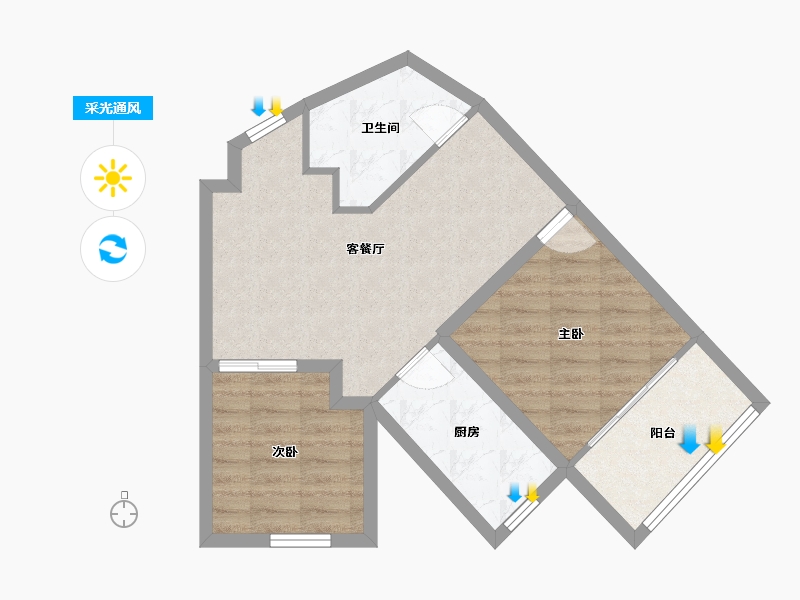 浙江省-杭州市-东新园新湖苑-60.09-户型库-采光通风